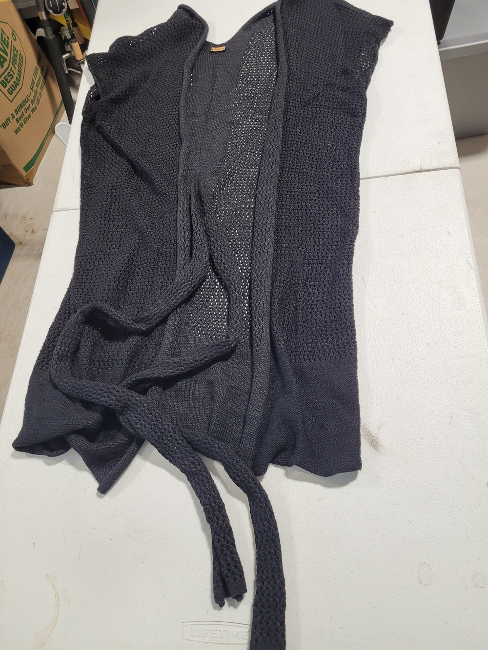 Dark Gray Open Knit Women's Cardigan with Tie Belt